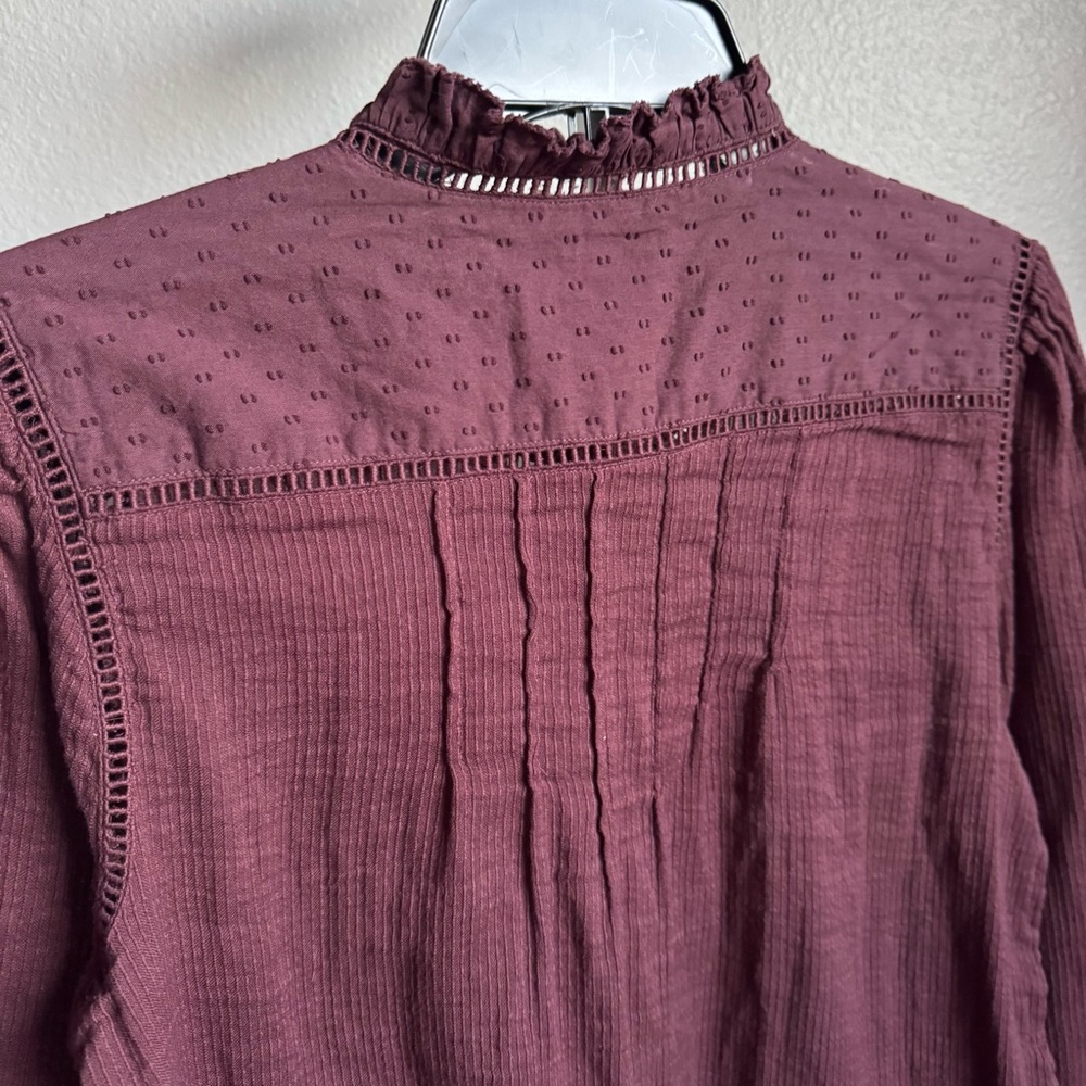 NWT FAHERTY Willa Button Front Peasant Blouse Organic Cotton Catawaba Grape Sz M - Picture 11 of 13